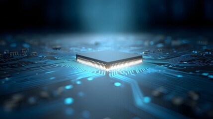 Illuminated microprocessor on a circuit board.