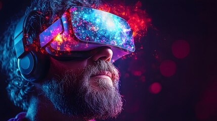 Businessman Immersed in Vibrant Virtual Reality Technology