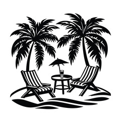 seaside retreat silhouette with lounge chairs a s