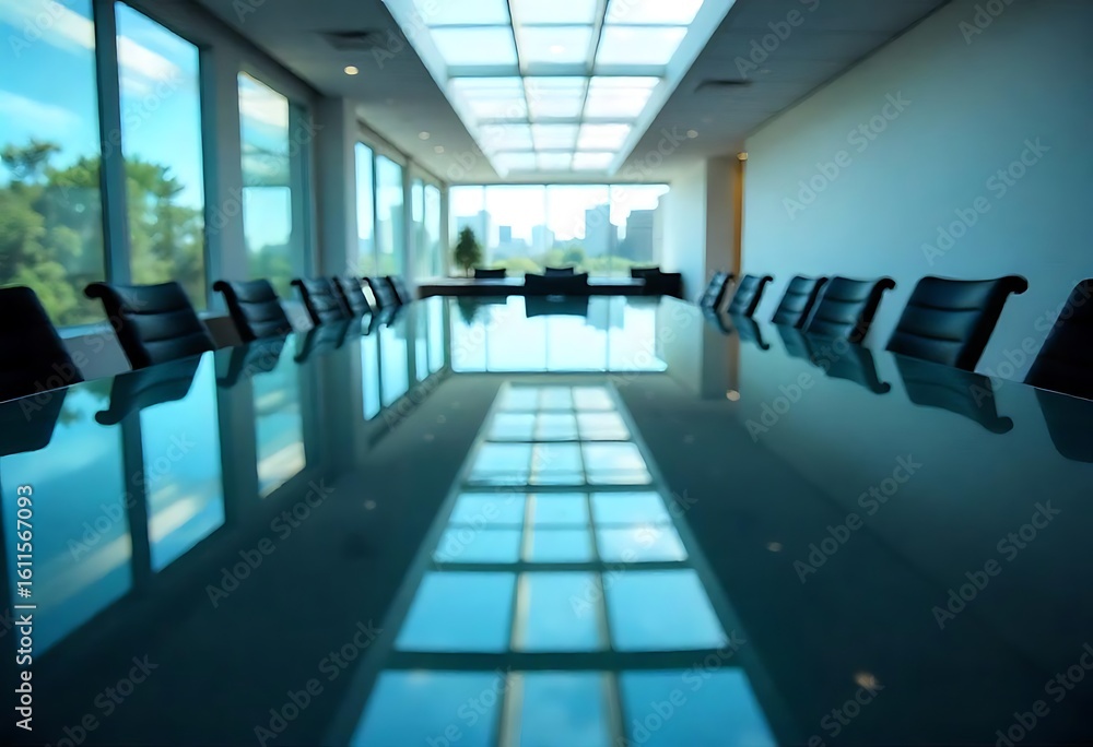 Poster generative ai image: modern boardroom with large table and city view: a contemporary setting