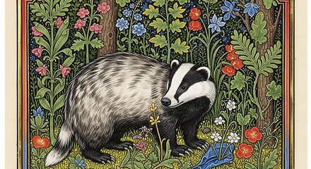 Badger Stands Amidst Vibrant