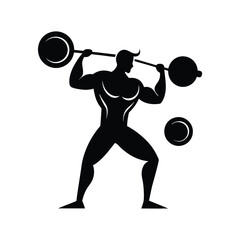 silhouette image of a man lifting weights on white