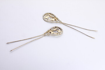 Antique silver imitation hair clip decoration isolated on white background.