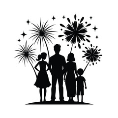silhouette of a family watching fireworks backgrou