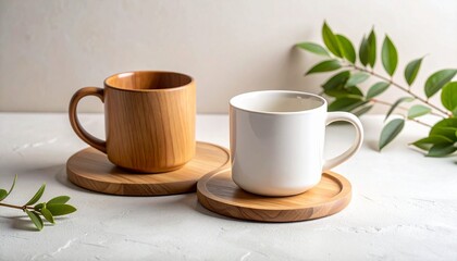Ceramic Mug and Wooden Coaster 