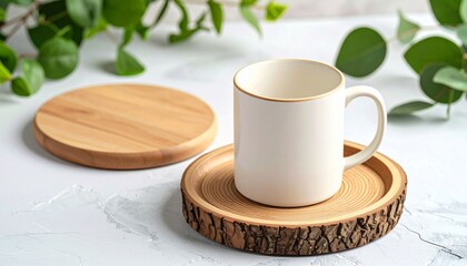 Ceramic Mug and Wooden Coaster 