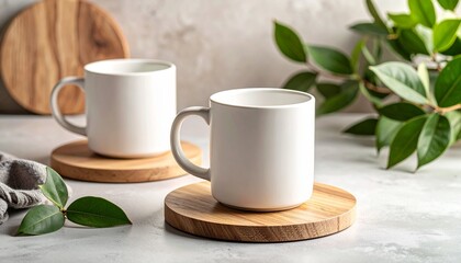 Ceramic Mug and Wooden Coaster 