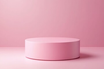 Pink Cylinder Podium Stage with Matching Pink Background in Minimalist Pastel Theme