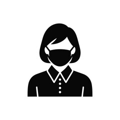 Woman wearing face mask icon in black and white style