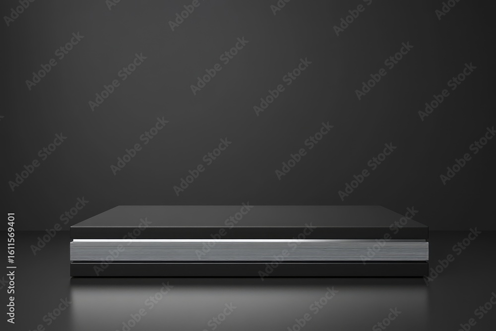 Poster square showcase podium on minimalist abstract stage display on dark backdrop