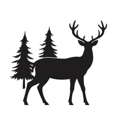 silhouette of a deer with pine trees and forest sc 