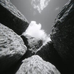 Mountain river over boulders, shadow play from fast-moving clouds