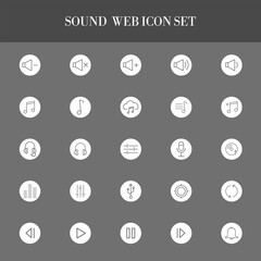 Collection of white outline sound and music icons on a dark gray background part-3