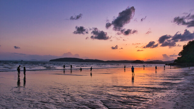 Thailand - Krabi - Ao Nang Beach sunset July 27th 2025. This was on a beautiful evening during the wet season. The Andaman sea during the low season surrounded by beautiful mountains. 