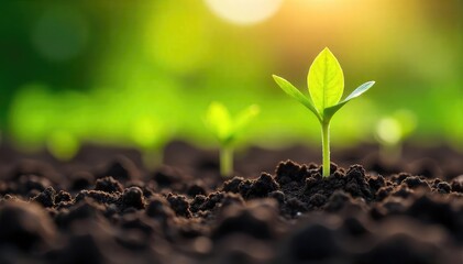 A vibrant close-up of freshly planted seedlings emerging from rich soil, sunlight illuminating new growth Perfect for springtime gardening, agriculture, and nature themes , bloom, flower garden