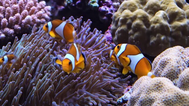 poisson-clown dans un r&eacute;cif coralien