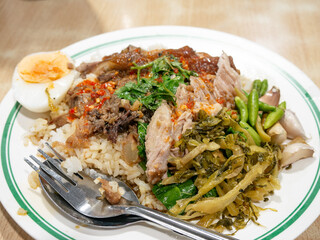 Khao Kha Moo – Thai Stewed Braised Pork Leg with Rice, Served on Plate