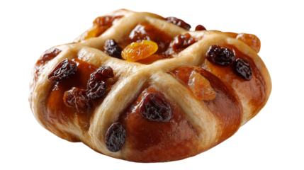 Delicious Hot Cross Bun with Raisins on Transparent BG