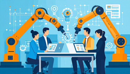 Illustration showing the study of the latest innovations in robotic equipment to increase automation and efficiency