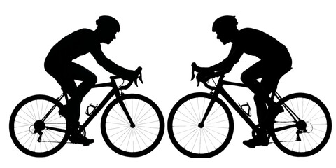 Fototapeta premium Dynamic silhouette of two cyclists racing forward, perfect for sports and fitness campaigns