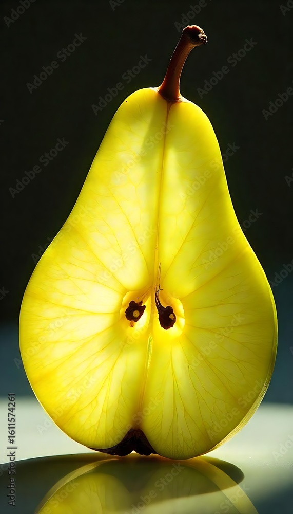 Poster generative ai radiance of a pear slice captivating interior light and shadow play