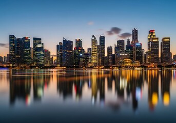 Fototapeta premium Singapore Skyline at Night Reflected in Water (AI Generated)