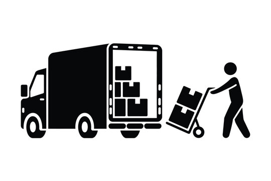 Delivery person loading boxes into a truck using a hand truck