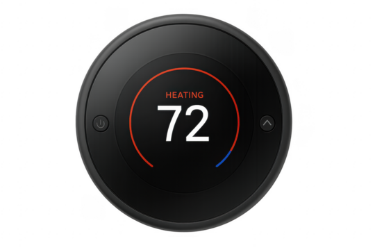 Smart Thermostat Showing Heating Setting on Transparent Background - Powered by Adobe
