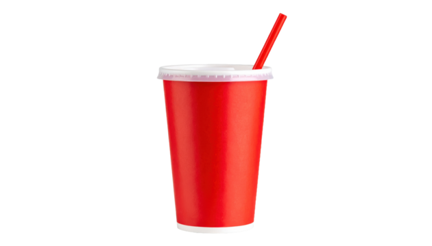 Fast food soft drink cup with straw on white background PNG