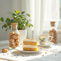 breakfast with coffee, cake and cookies  