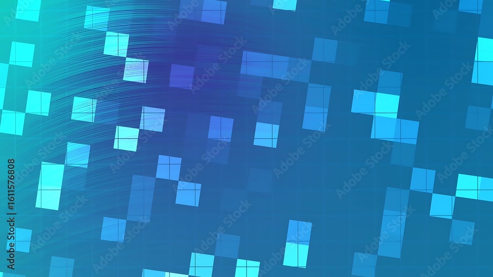 Poster prismatic arctic blue abstract blue gradient background with geometric squares and flowing lines for