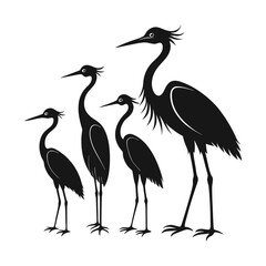 Heron Bird Line Art Silhouettes with Natural Movements