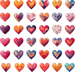 Fototapeta premium Artistic collection of colorful love heart icons.