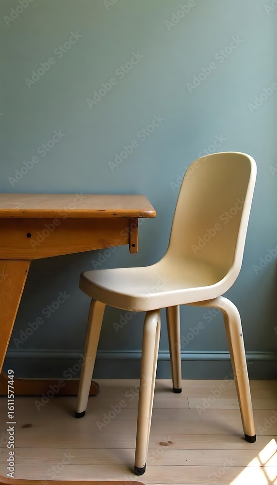 Poster generative ai simplicity in design a minimalist scene of a chair and desk evoking tranquility and