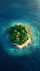 Tropical Island Ocean Top View.