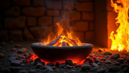 Realistic Fire Flames with Embered Rocks for Camping Background