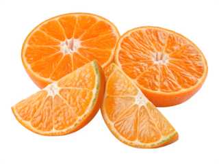 Freshly sliced oranges on a black background