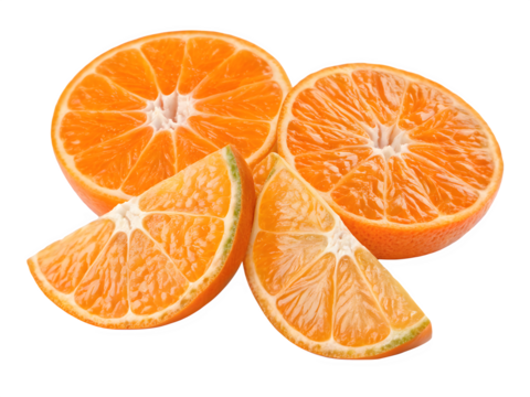 Freshly sliced oranges on a black background