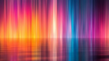 Abstract vibrant colorful light streaks reflected on water surface.