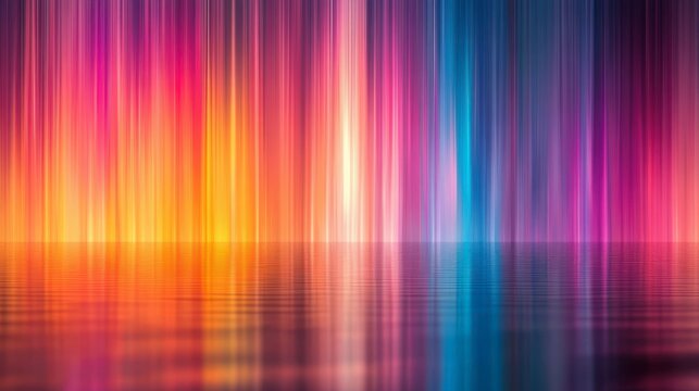 Abstract vibrant colorful light streaks reflected on water surface.