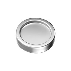 3D silver coin icon with a chrome metallic effect. Render of chrome coin, game token, digital currency icon or silver reward medal. 3D vector illustration