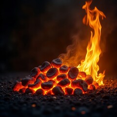 Realistic Fire Flames with Embered Rocks for Camping Background