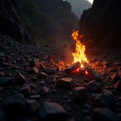 Realistic Fire Flames with Embered Rocks for Camping Background