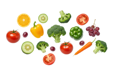Falling vegetables and fruits isolated background