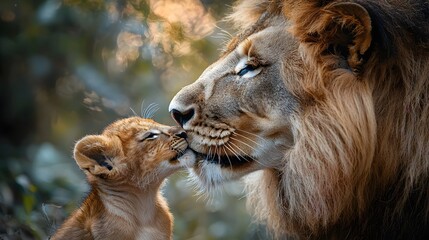 Lioness tenderly licking her cub with affectionate gaze