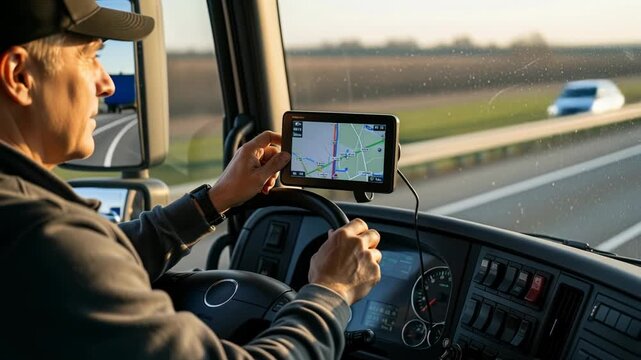 Navigating through the countryside with precise GPS adjustments on a truck route