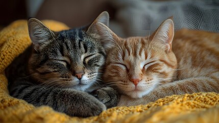 Two cats cuddled up together in a cozy peaceful moment