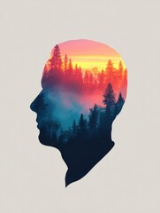 Double exposure of man and nature intertwined 