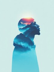 Double exposure featuring a man and misty forest 