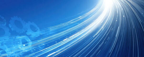 Digital blue background with streaming light and technology elements